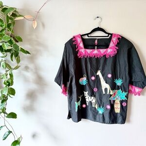 Vintage Ramona‎ Rull embroidered jungle safari blouse M